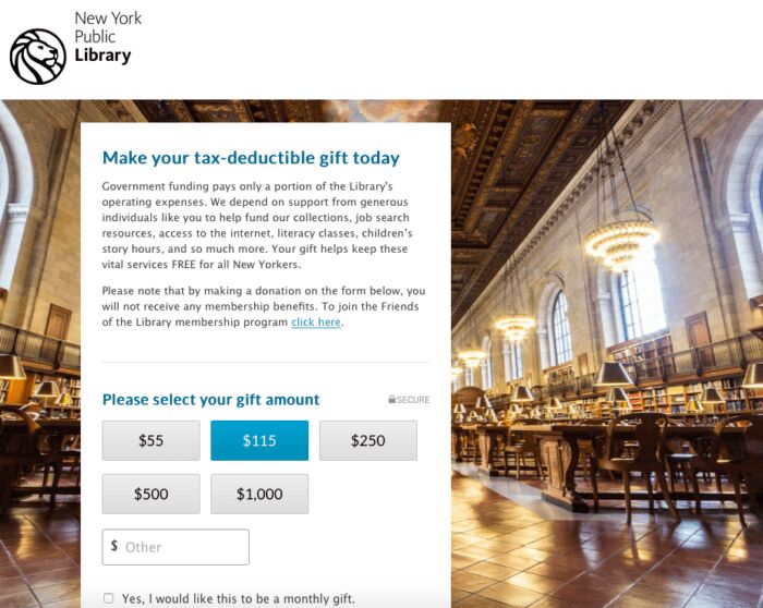 new york public library donation page
