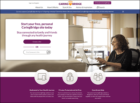 CaringBridge has one of the best nonprofit websites.