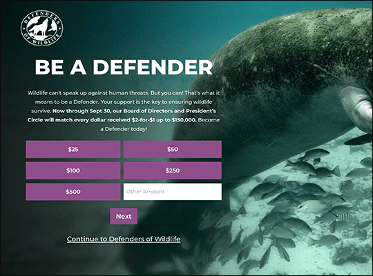 Defenders of Wildlife has one of the best nonprofit websites.