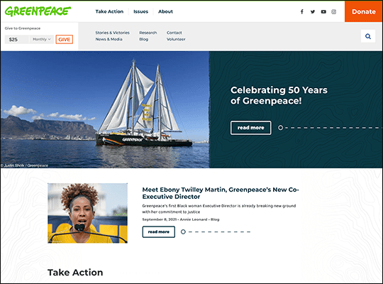 Greenpeace has one of the best nonprofit websites.