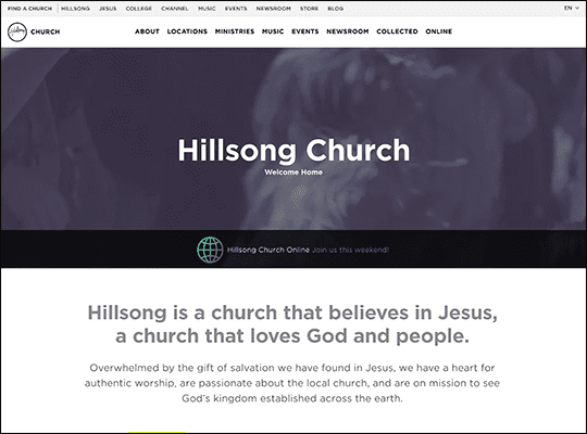 Hillsong Church has one of the best nonprofit websites.