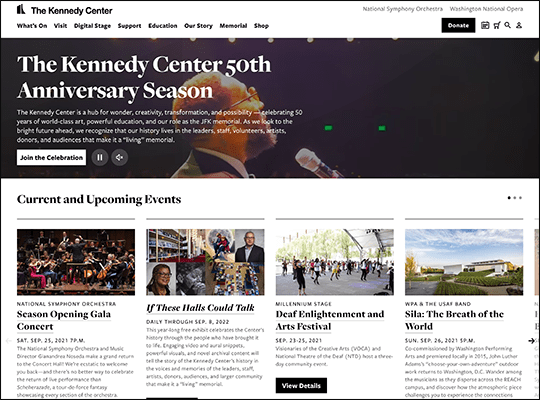 The JFK Center for Performing Arts has one of the best nonprofit websites.