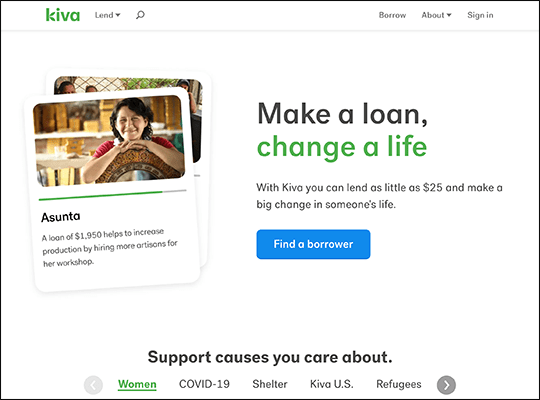 Kiva has one of the best nonprofit websites.