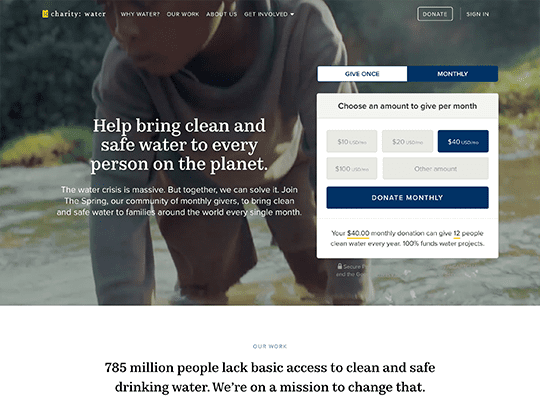 Charity: water has one of the best nonprofit websites.